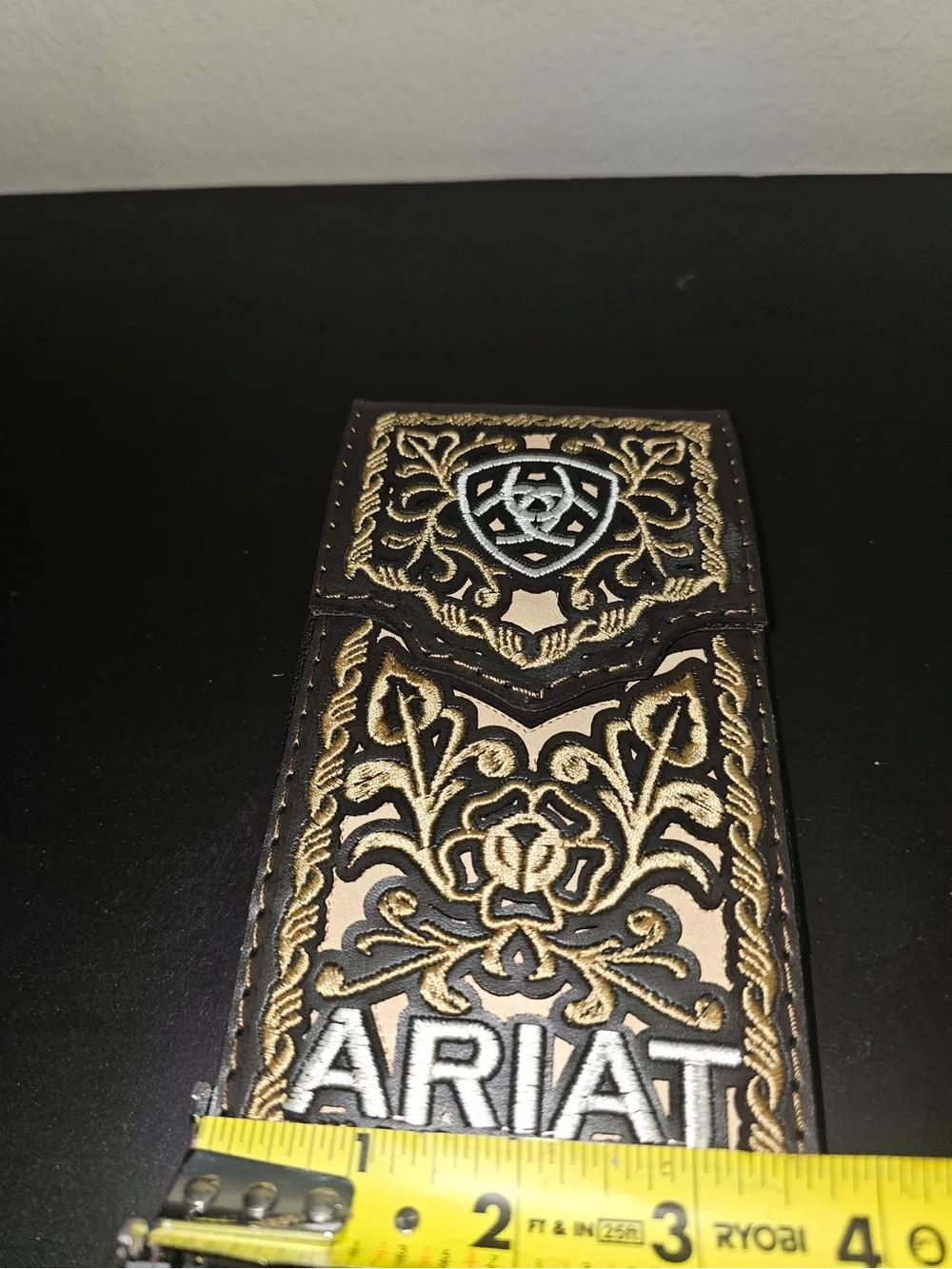 Brown Faux Leather Phone Case Keeper with Tan Embroidery